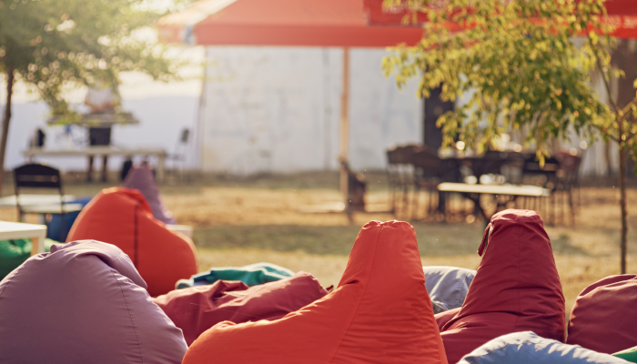 Bean bag chairs on the grass for event